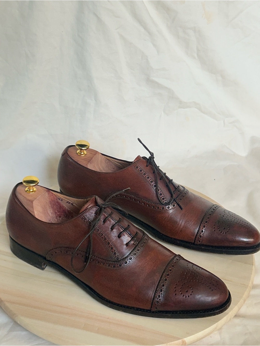 Silvano Sassetti Brown Leather Cap Toe Brogue Oxford Dress Shoes US 11.5